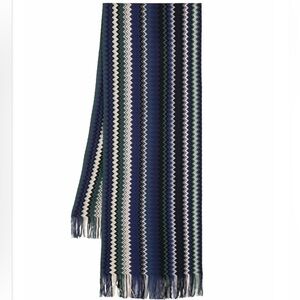Missoni Zig-Zag Stripe Fringe Scarf Black Blue Green